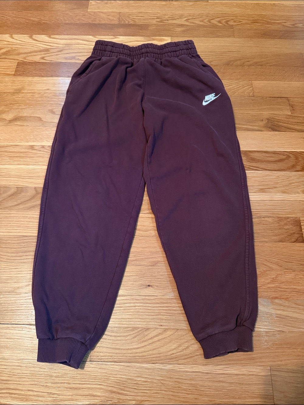 Nike Kids Maroon Sweatpant Joggers with White Swoosh